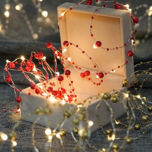 2M Long Warm White Led Fairy String Lights with Red Pearl