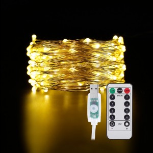 5M 50Leds Warm White 8 Modes Remote Controlled USB Led String Lights