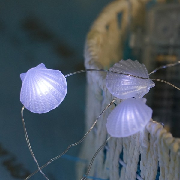 Fancy Cool White Sea Shell Shaped 20 Led Fairy String Lights for Bedroom Decoration