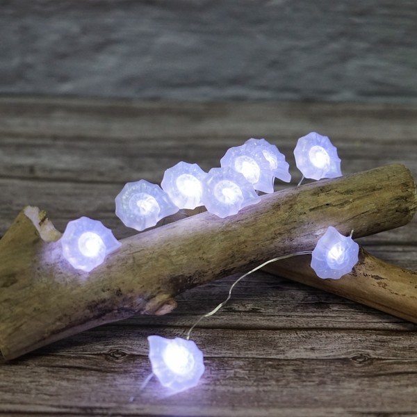 Remote Controlled 3AA Battery Operated Sea Conch Shaped Led String Lights 20 Cool White Lights
