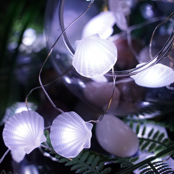 Fancy Cool White Sea Shell Shaped 20 Led Fairy String Lights for Bedroom Decoration