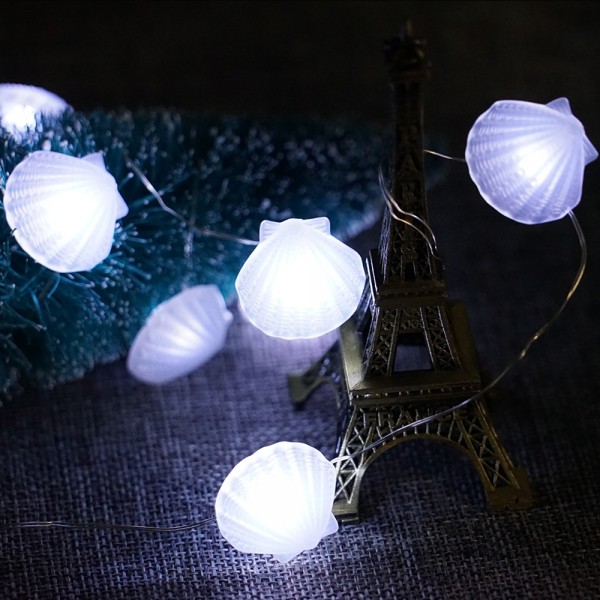 Fancy Cool White Sea Shell Shaped 20 Led Fairy String Lights for Bedroom Decoration