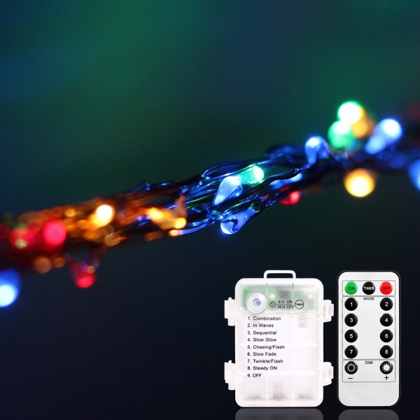 5m 50Leds Warn White 3AA Battery Waterproof Remote Control Copper Wire Led String Lights 