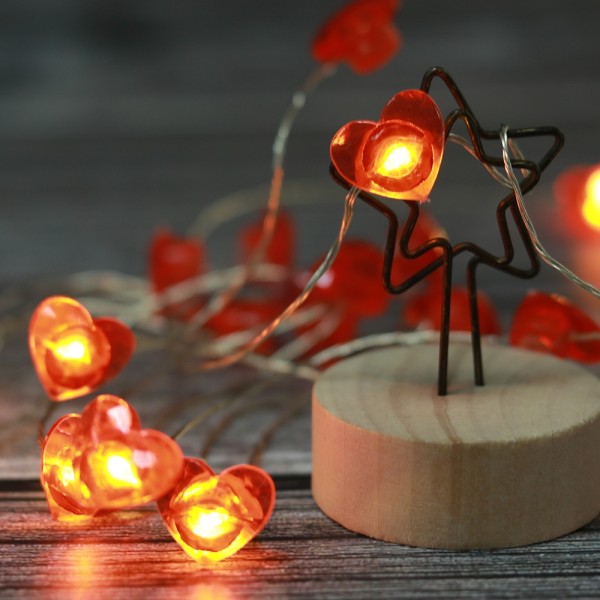 Romance Heart Shaped Led String Lights 20 pcs Warm White Lights for Valentine's Day Decoration