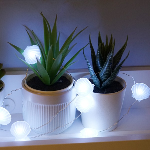 Fancy Cool White Sea Shell Shaped 20 Led Fairy String Lights for Bedroom Decoration