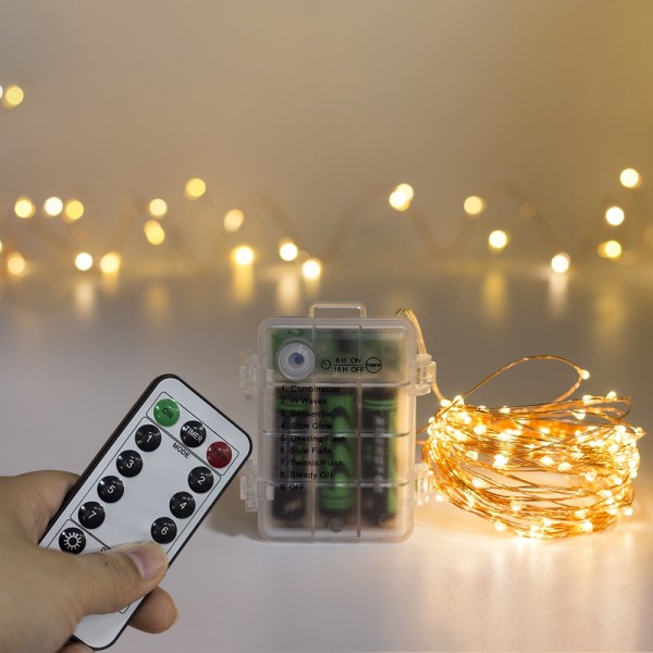 10M 100Led Waterproof Remote Control Battery Copper Wire String Lights 